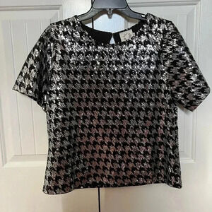 Molly Bracken Marlo Houndstooth Sequined Tee Sz L